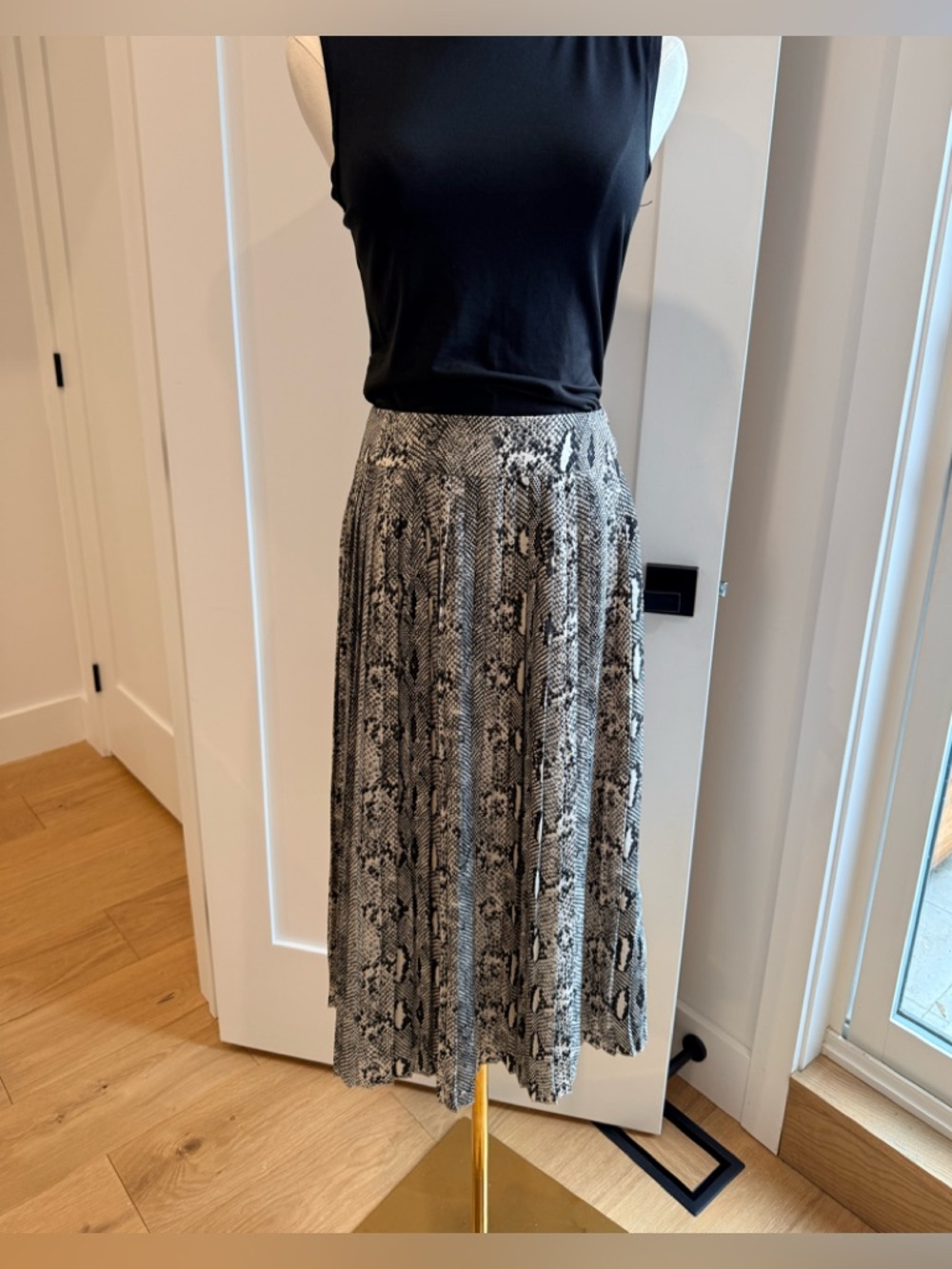 J. Crew Black & Gray Snake-Print Pleated Midi Skirt